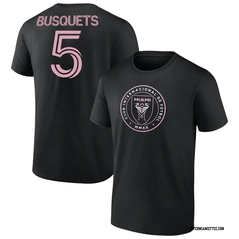 Men's Inter Miami CF ＃5 Sergio Busquets Black Name & Number T-Shirt