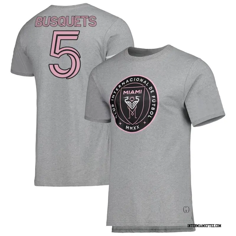 Men's Inter Miami CF ＃5 Sergio Busquets Gray Name & Number T-Shirt