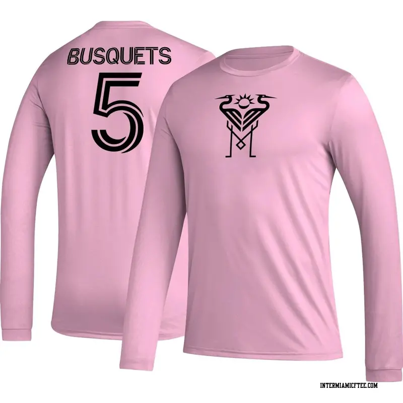 Men's Inter Miami CF ＃5 Sergio Busquets Pink AEROREADY Name & Number Long Sleeve T-Shirt