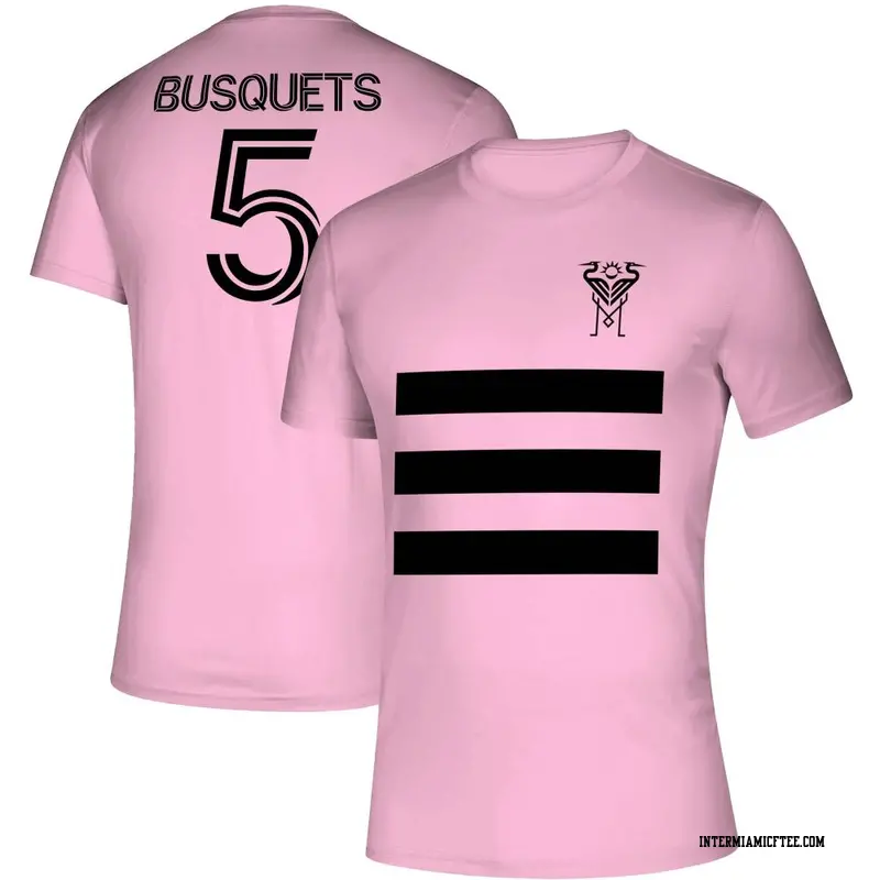 Men's Inter Miami CF ＃5 Sergio Busquets Pink Three Stripe Life Pitch Name & Number T-Shirt