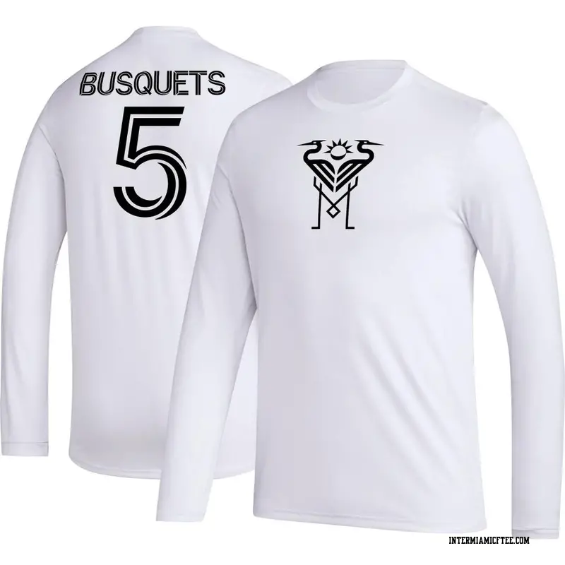 Men's Inter Miami CF ＃5 Sergio Busquets White AEROREADY Name & Number Long Sleeve T-Shirt