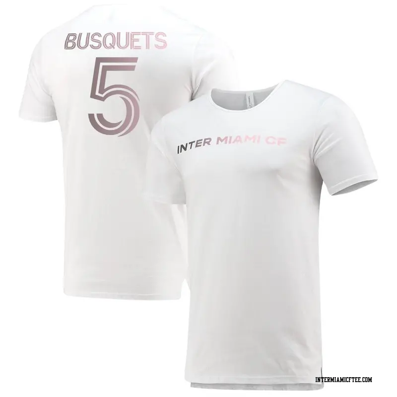 Men's Inter Miami CF ＃5 Sergio Busquets White Split Hem Name & Number T-Shirt